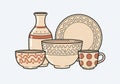 The ceramics have a beige base color and exhibit a typical earthenware Royalty Free Stock Photo