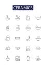 Ceramics line vector icons and signs. Clay, Earthenware, Porcelain, Kiln, Pottery, Sculpture, Tiles, Mould outline