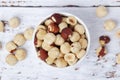 A bowl with shelled hazel nuts Royalty Free Stock Photo