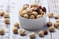 A bowl with shelled hazel nuts Royalty Free Stock Photo