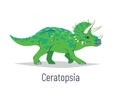 Ceratopsia. Ornithischian dinosaur. Colorful vector illustration of prehistoric creature triceratops in hand drawn flat Royalty Free Stock Photo