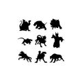 Cerberus animal three head set silhouette icon