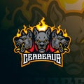 Cerberus mascot logo design vector with modern illustration concept style for badge, emblem and t shirt printing. Angry cerberus Royalty Free Stock Photo