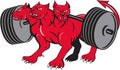 Cerberus Multi-headed Dog Hellhound Powerlifting Barbell Cartoon Royalty Free Stock Photo