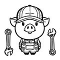 Vector drawing of a mechanical pig in black and white Royalty Free Stock Photo