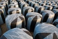 Cereal bales on plastic wrap