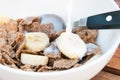 Cereal with Banana and Milk Closeup Royalty Free Stock Photo