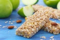 Cereal bars of granola with apples, nuts and honey Royalty Free Stock Photo