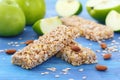 Cereal bars of granola with apples, nuts and honey Royalty Free Stock Photo