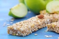 Cereal bars of granola with apples, nuts and honey Royalty Free Stock Photo