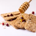 Cereal Bars with Oatmeal Chocolate Berry and Honey Tasty Cookies White Background Close Up Square Royalty Free Stock Photo