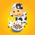 Cereal Bowl with Splash Milk and Cartoon Cow Royalty Free Stock Photo