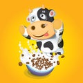 Cereal Bowl with Splash Milk and Cartoon Cow with tatoos