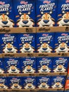 Cereal boxes stacked in a supermarket. Royalty Free Stock Photo