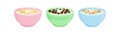 Cereal breakfast bowl set, cornflakes with milk vector icon. Cartoon food illustration