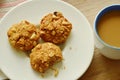 Cereal butter cookie and coffee cup on table