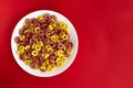 Cereal cheerios bowl isolated on red background Royalty Free Stock Photo