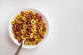 Cereal cheerios bowl isolated on white background, breakfast cereal Royalty Free Stock Photo