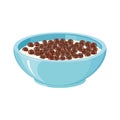 Cereal chocolate balls. Cereal in bowl of milk. Children's sweet protein breakfast.