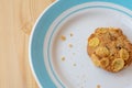 Cereal cookie in plate on wooden table. Crunchy Royalty Free Stock Photo