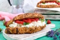 Cereal croissants with cream cheese and fresh strawberries. Useful breakfast Royalty Free Stock Photo