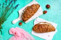 Cereal croissants with cream cheese and fresh strawberries. Useful breakfast. Royalty Free Stock Photo