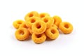 Cereal Rings Isolated, Breakfast Yellow Rice Loops, Corn Cereals Snack on White Background Royalty Free Stock Photo