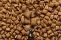 Cereal squares with chocolate filling through a magnifier. Caramel cereals, full-frame