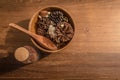 cereal in a wooden bowl