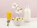 Cereals with banana juice and milk