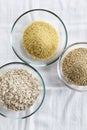 Cereals in bowls : Oats, Couscous,