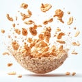 Cereals flakes isolate on a white background. Cereal explosion isolate. Breakfast cereals oats. Royalty Free Stock Photo