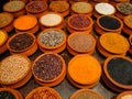 Cereals, grains, and spices in clay pots Royalty Free Stock Photo