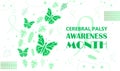 Cerebral Palsy Awareness Month in March. Green leaves are falling, butterflies