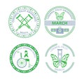 Cerebral Palsy Awareness Month in March. Grey and green emblems with wheelchair and crutches. Banners with butterfly is