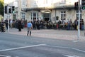 CEREDIGION, WALES - SEPTEMBER 10, 2022: Outlaws Motorcycle Club gathered outside a Wetherspoons public house in Aberystwyth