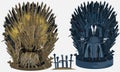 Hand drawn iron throne made of antique swords or metal blades. Ceremonial chair built of weapon isolated on white background.