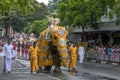A ceremonial elephant parades during the Day Perahera at Kandy in Sri Lanka.