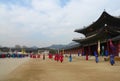 The ceremony changing of the guards at the Gyeongbokgung Palace complex in Seoul, Korea