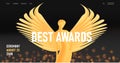 Ceremony event web banner with golden statuette of beautiful woman with wings, best awards landing page template