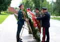 The ceremony of laying flowers and wreaths at the Tomb of the Unknown Soldier during Memorial Day and sorrow. Royalty Free Stock Photo