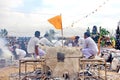 The ceremony of pouring gold Buddha are use is molten metal is poured into a sand mold aluminum to casting Buddha statue. Royalty Free Stock Photo