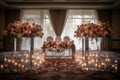 ceremony setup featuring glass vases filled with blooming bouquets and candles