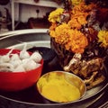 Ceremony tray with flowers sandalwood and Nandi