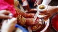 Indian and Nepali wedding, ceremony of washing feet to give blessing