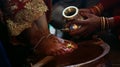 Indian and Nepali wedding, a ceremony of washing feet in Nepal and India