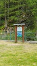 Ceresole Reale, Italy. Information panel along the nature trail of Lake Ceresole, near the Dres waterfall. Vertical image. 2023-08