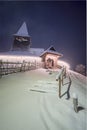 Cerinsky kostol church of St. Martin during winter evening