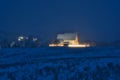 Cerinsky kostol church of St. Martin during winter evening