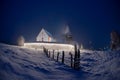 Cerinsky kostol church of St. Martin during winter evening